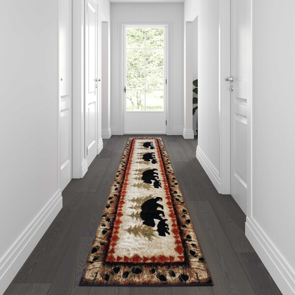 Flash Furniture 3' x 10' Brown Rustic Bear and Cub Olefin Area Rug KP-RGB3940-310-BN-GG - main
